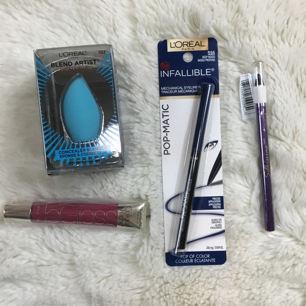 L'oreal 4 Pc Lot Infallible Blender Sponge, Lip Gl - Picture 1 of 7